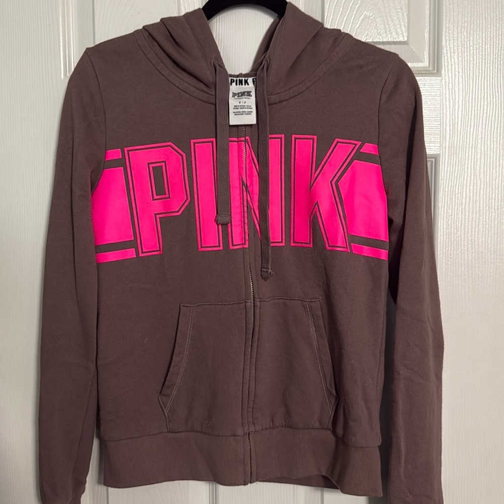 PINK Victoria's Secret Women’s Small Brown/Pink Hooded Jacket